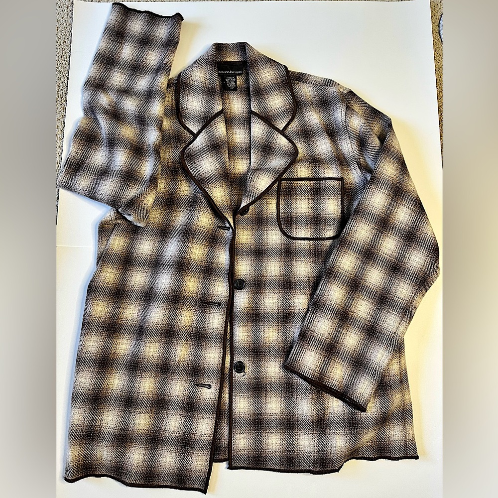 Banana republic ombré plaid sweater jacket/car coat sz XS brown/beige